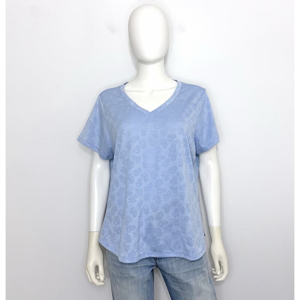 Tommy Bahama Islandzone Womens T Shirt XL Blue Short Sleeve V Neck Breathable